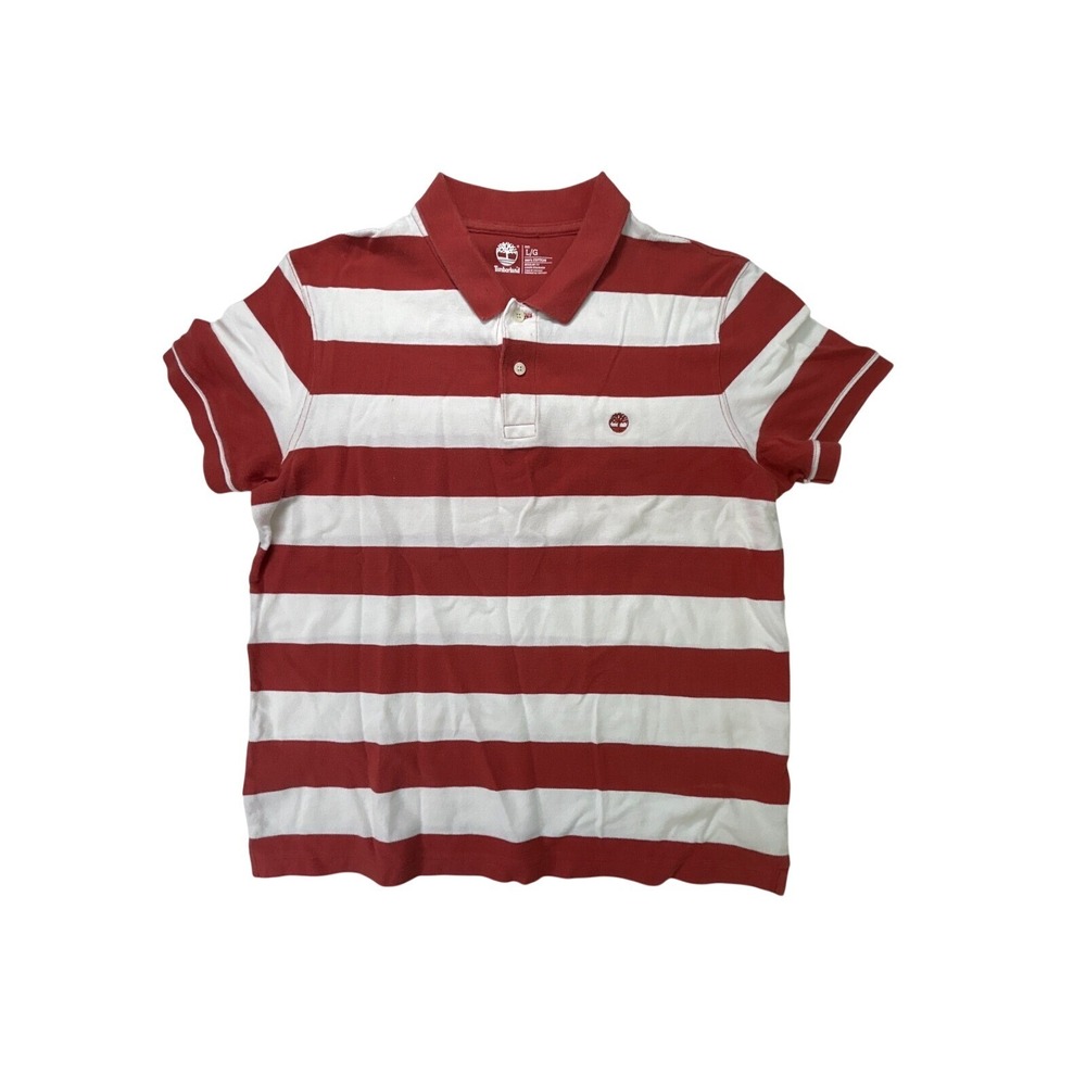 Timberland polo shirt Men's size Large red white striped